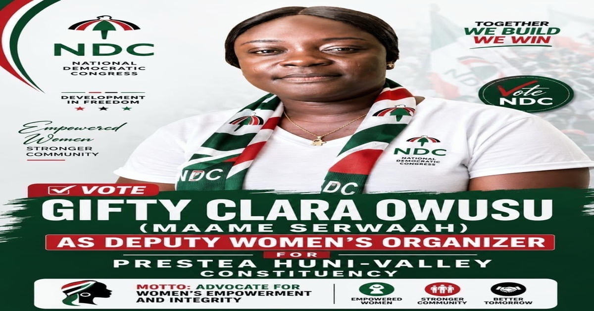 Hon. Gifty Clara Owusu (Maame Serwaah) wearing an NDC scarf and white NDC T-shirt